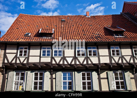 Half-timbered medieval houses in the UNESCO World Heritage town of Quedlinburg, Germany. Stock Photo