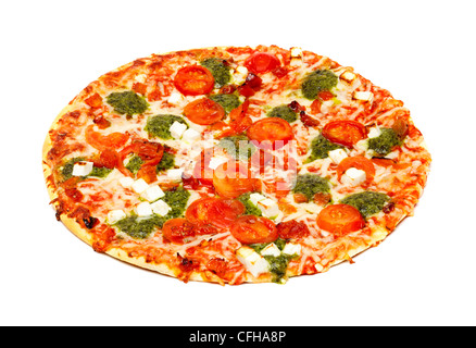 Cheese and tomato pizza on white background Stock Photo