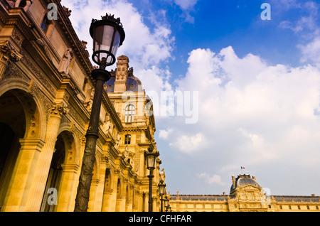 Lamp posts and courtyard at the Louvre Palace, Louvre Museum, Paris, France Stock Photo
