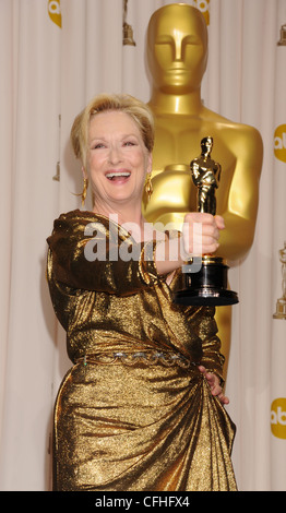 MERYL STREEP US film actress with her Oscar for The Iron Lady in February 2012. Photo Jeffrey Mayer Stock Photo
