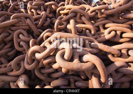 Mooring and Anchoring chains used in oil exploration marine industry Stock Photo