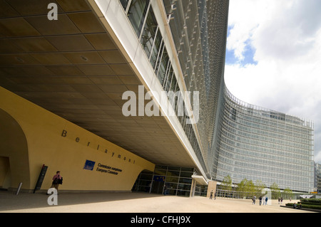 Horizontal wide angle of the Berlaymont building entrance, HQ for the European Commission in central Brussels, Belgium Stock Photo