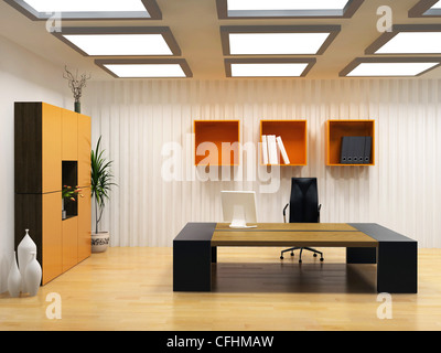 modern interior design of cabinet boss room(3D render Stock Photo ...