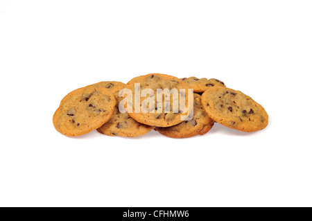 Pile of homemade baked chocolate chip cookies on white background cut out Stock Photo