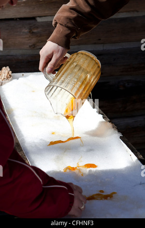 Maple syrup on snow,maple taffy Stock Photo