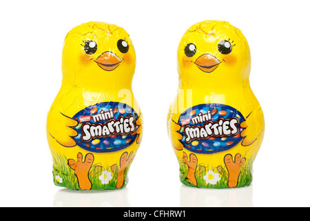Two Smarties Easter chocolate chickens Stock Photo