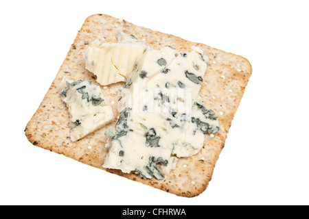 Blue veined cheese on a square cracker Stock Photo