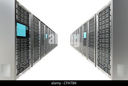 Row of Server Racks. White background. Stock Photo