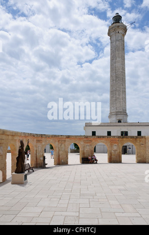 View of Santa Maria di Leuca (Italy) sanctuary square with a lighthouse tower. Stock Photo