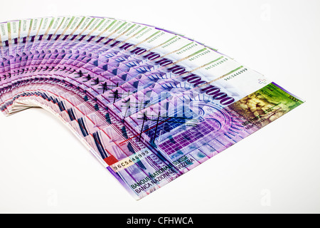 Swiss banknotes, several thousand of Swiss Francs, cash, paper money Stock Photo