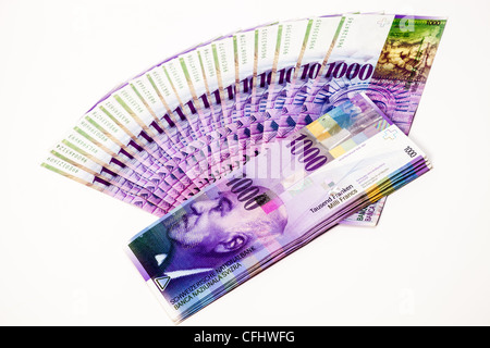 Swiss banknotes, several thousand of Swiss Francs, cash, paper money Stock Photo