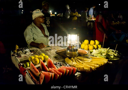 Stalls with cooked food at Forodhani Gardens Stone Town Zanzibar Tanzania Stock Photo