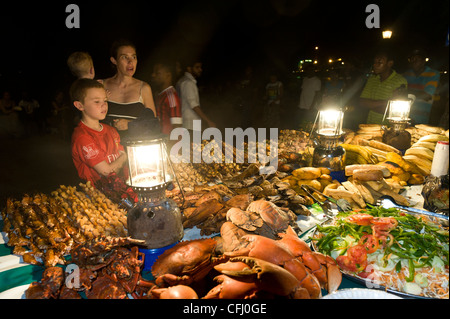 Stalls with cooked food at Forodhani Gardens Stone Town Zanzibar Tanzania Stock Photo