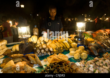 Stalls with cooked food at Forodhani Gardens Stone Town Zanzibar Tanzania Stock Photo