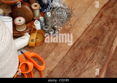 Soft Furnishing tools on table with copy space Stock Photo