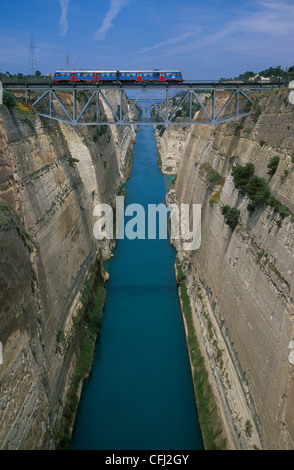 the Canal of Korinth and the Train Bridge Stock Photo