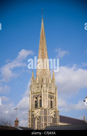 Dorking Town center one way system and St Martin’s church and dorkings very famous south street Stock Photo