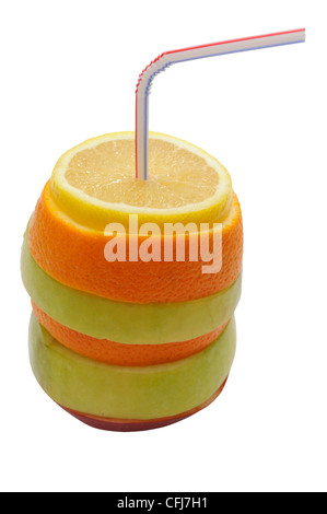 Sandwich of exotic fruit slices isolated on white Stock Photo