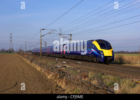 Hull Trains Class 180 no 180009 speeds through Joan Croft, Doncaster with 1A95 1510 Hull to London Kings Cross on 12/03/12. Stock Photo