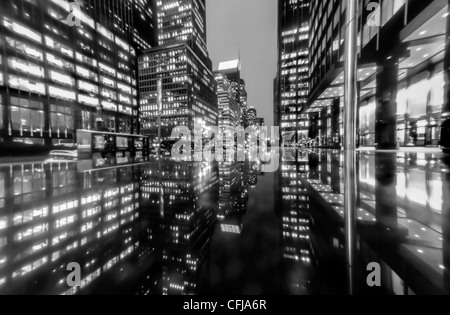 New York City, NY , U.S.A. -  Cityscape, Street Scene, Buildings on Park Avenue Financial District, Night, 1980s Stock Photo