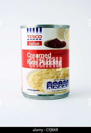 a tin of Tesco Value rice pudding Stock Photo - Alamy