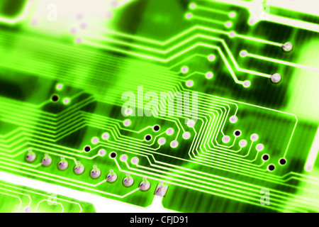 Closeup of a green computer circuit board technological background Stock Photo