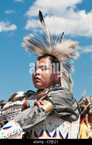 Blackfoot man in traditional regalia, Siksika Nation Pow-wow, Gleichen, Alberta, Canada Stock Photo