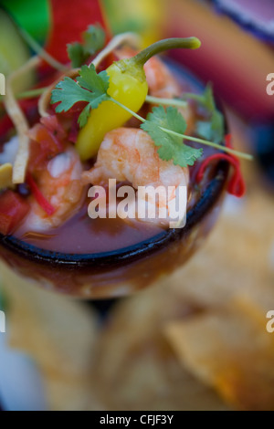 Mexican shrimp cocktail (Coctel de Camarones) at a seaside cantina Stock Photo