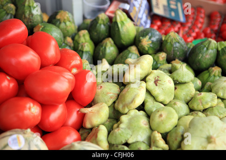 Fruit and vegetables on sale on a French market stall Stock Photo