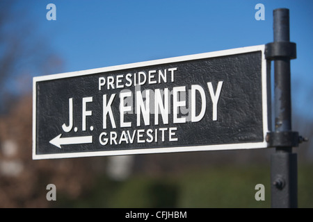 Sign for site of President Kennedy's grave, Arlington National Cemetery, Virginia, USA