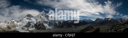 Panorama of Himlayas, Nuptse, Lhotse and Mount Everest Stock Photo