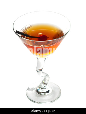 Manhattan cocktail on martini glass with Maraschino Cherrie isolated on white background Stock Photo