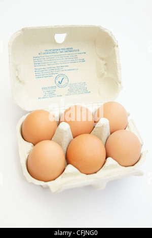 Box of eggs laid in Sussex from vegetarian fed hens with salmonella protection Stock Photo