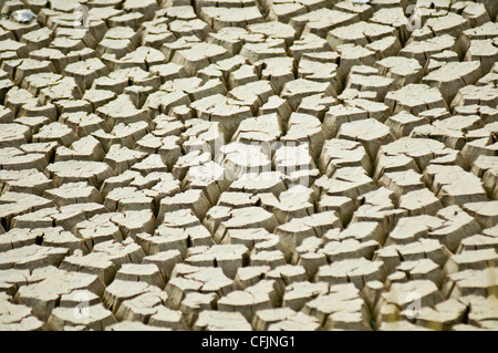 Dry heavy cracked Earth as a result of drought, parched mud, global warming alert, greenhouse effect danger Stock Photo