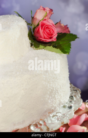 wedding pie decorated with real rose blossoms Stock Photo