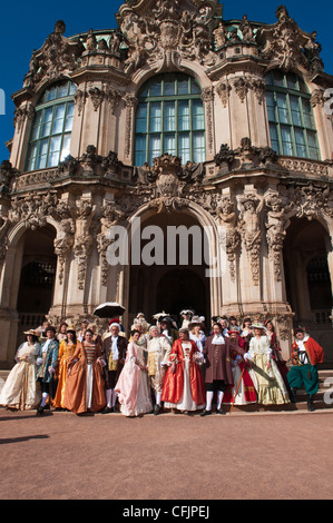 Actors in period dress at the Zwinger Palace, Dresden, Saxony, Germany, Europe Stock Photo