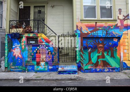 Murals, Balmy Alley, Mission District, Mission, San Francisco, California, United States of America, North America Stock Photo