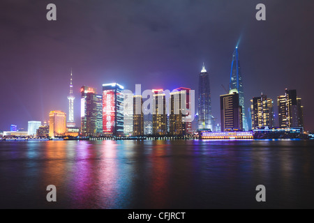 Pudong skyline at night across the Huangpu River, Shanghai, China, Asia Stock Photo