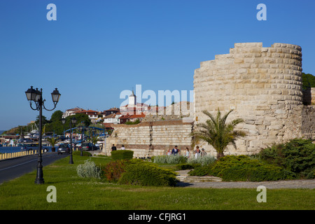 Ramparts and ruins of the medieval fortification walls, Old Town, Nessebar, Black Sea, Bulgaria, Europe Stock Photo