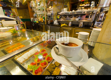 Caffe espresso on a counter of cakes, Venice, Veneto, Italy, Europe Stock Photo