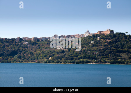 Panoramic view of Lake Albano, Castel Gandolfo and the Pope's Summer Residence Stock Photo