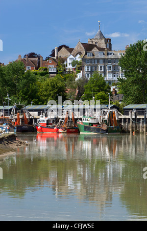 Fishing harbour on River Rother, old town, Rye, East Sussex England, United Kingdom, Europe Stock Photo