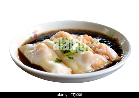 Rice noodle rolls with shrimps and soysauce Stock Photo