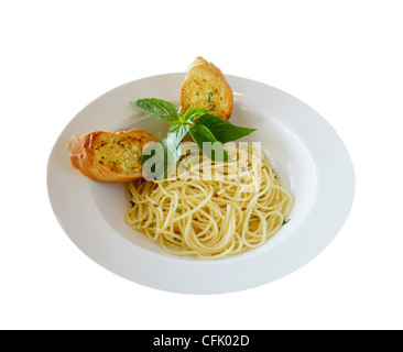 spaghetti with garlic bread Stock Photo