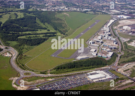 aerial view above closed runway Freeman Municipal Airport Seymour Stock