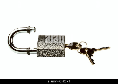 hinged lock with keys isolated on a white background Stock Photo