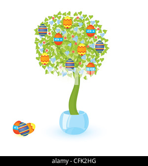 Vector illustration of a tree with Easter eggs growing in crystal bowl  Stock Photo