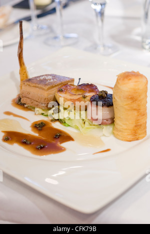 nouvelle cuisine pork dish in a Michelin star restaurant Stock Photo