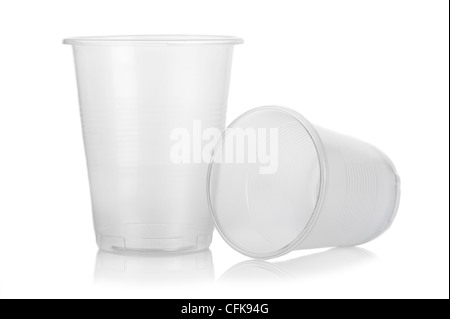 Two empty disposable plastic glass isolated on white background Stock Photo