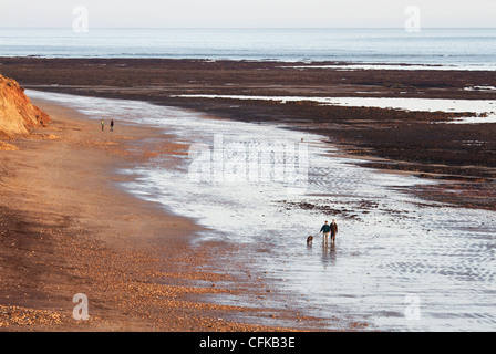 People walking on Brooke Beach, near Hanover Point, South West coast, Isle of Wight Stock Photo